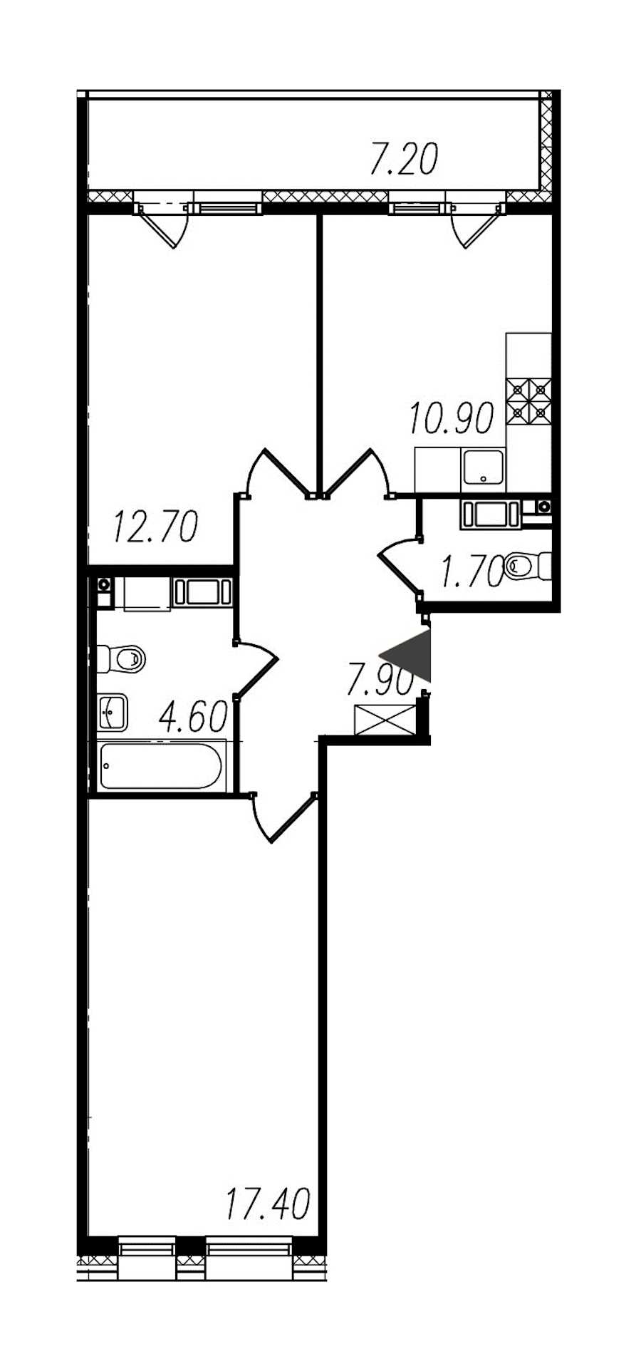 Двухкомнатная квартира в : площадь 55.2 м2 , этаж: 9 – купить в Санкт-Петербурге